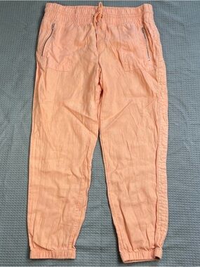 Athleta Cabo Linen Jogger Pants 16 Womens Creamsicle Orange Beach Coastal